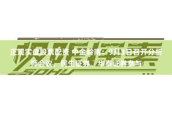 正规实盘股票配资 中金岭南：9月3日召开分析师会议，民生证券、华泰证券参与