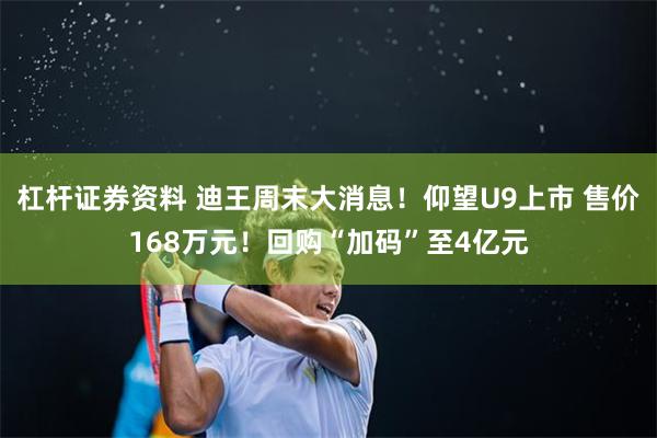 杠杆证券资料 迪王周末大消息！仰望U9上市 售价168万元！回购“加码”至4亿元